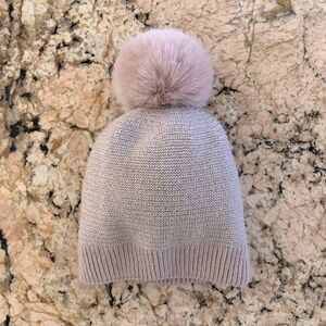 Chico’s Lurex Knit Faux Fur Removable PomPom Reversible Winter Beanie